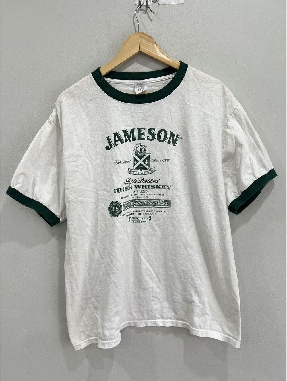 Vintage Jameson Irish Whiskey Tee Shirt Ringer promo beer